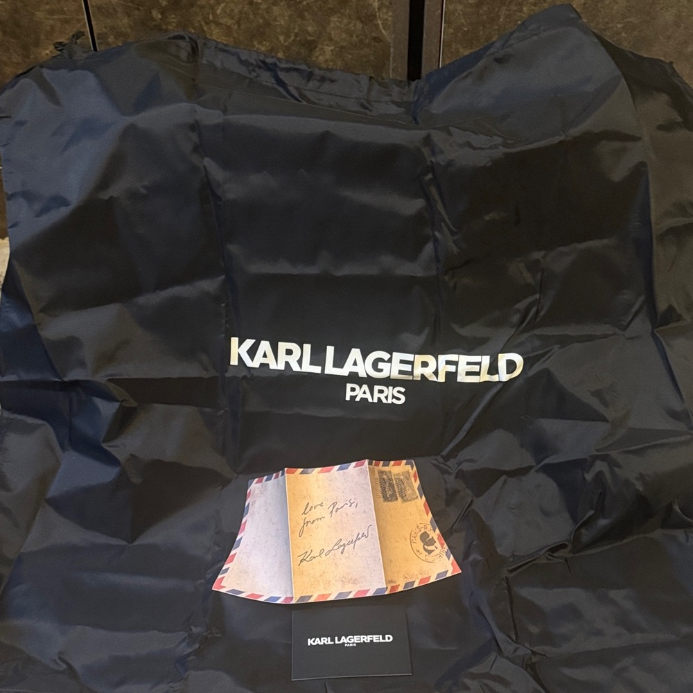 Karl Lagerfeld Black Leather Tote with Gold-Tone Accent With Added Charm & Dusty - Picture 14 of 16